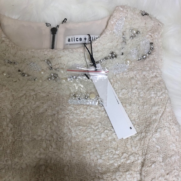 Alice + Olivia Haven Embellished ivory Tweed Dress - Picture 7 of 8